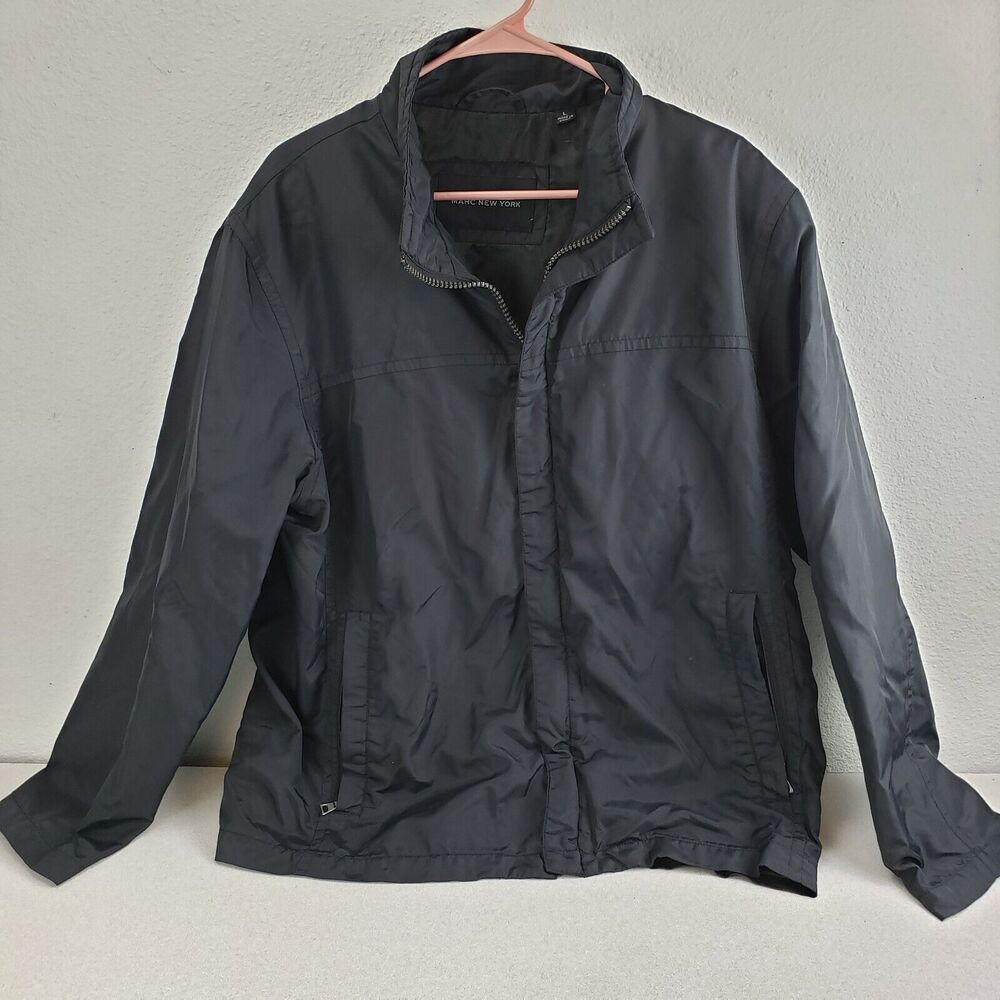 Marc New York Mens Black Nylon Full Zip Long Sleeve Bomber Jacket Size Large